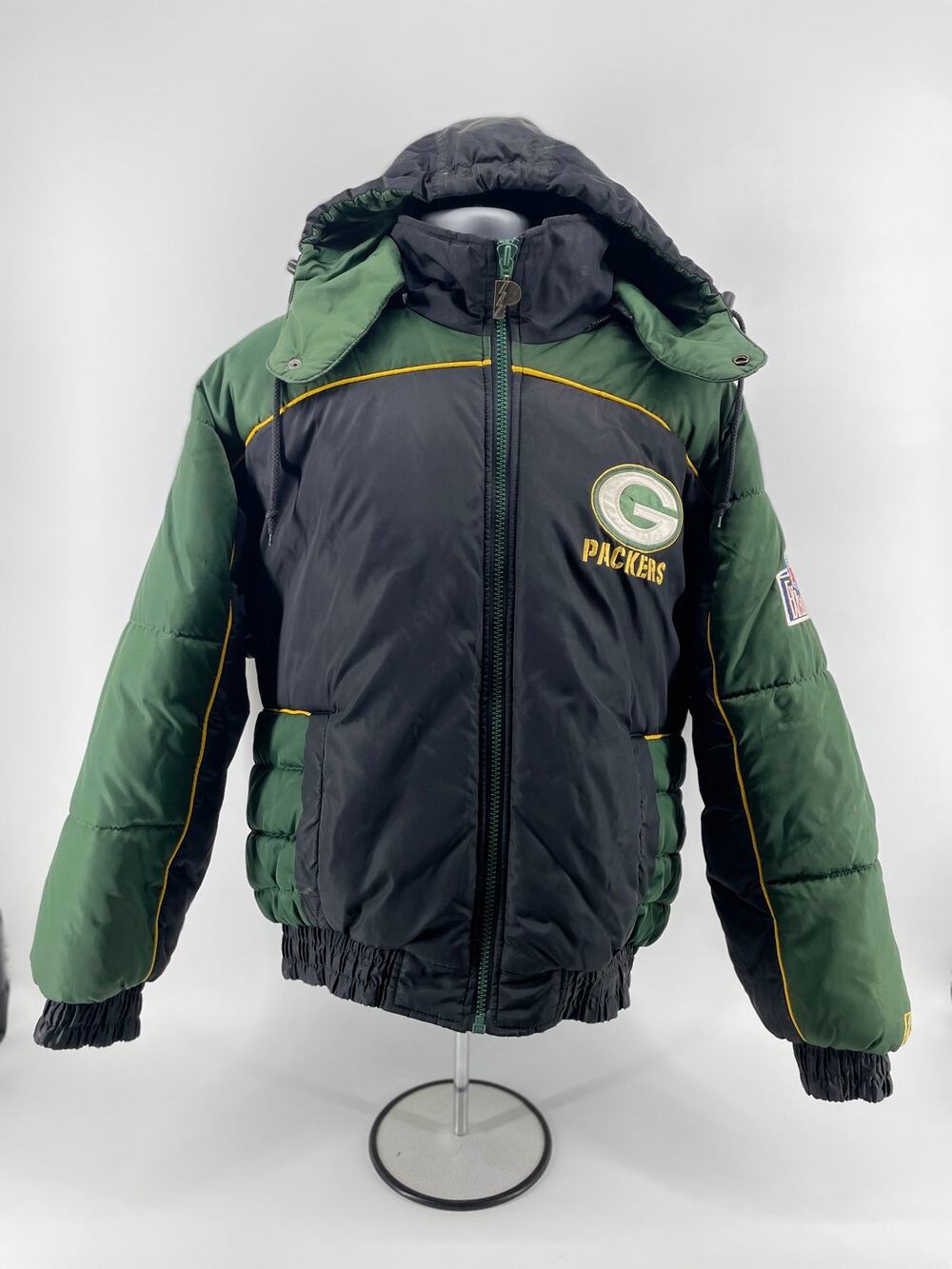 VTG 90’s Pro Player Green Bay Packers Puffer Coat Men’s M Removable Hood